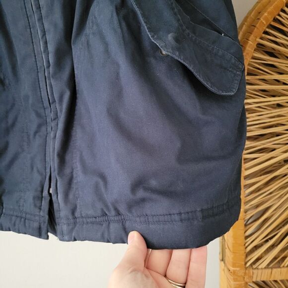 London Fog Navy Blue Coat Corduroy Collar Fleece Medium - Picture 10 of 11